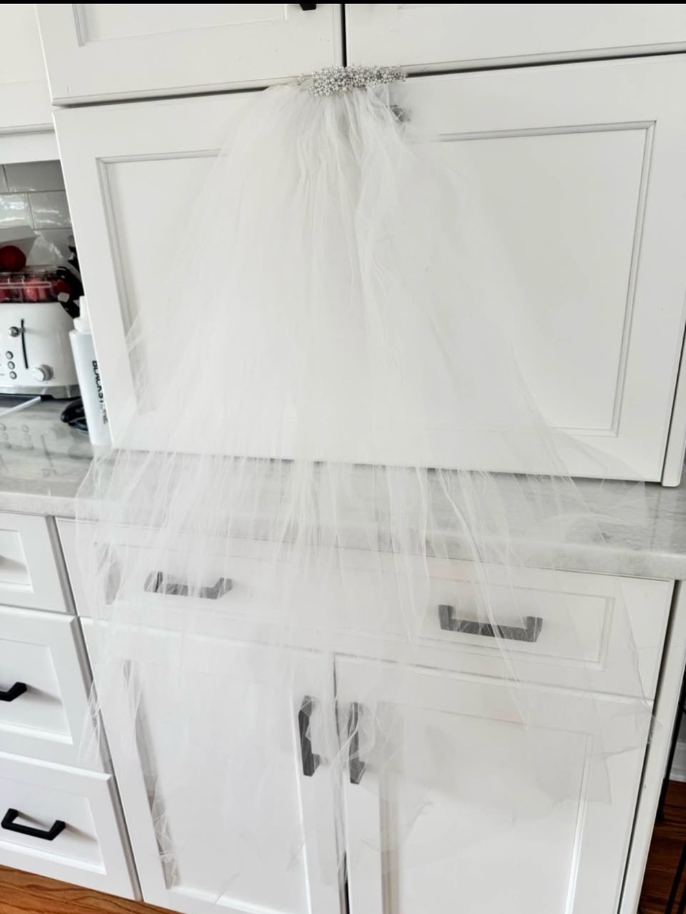 White Bridal Veil Hair Accessory with Crystal Comb